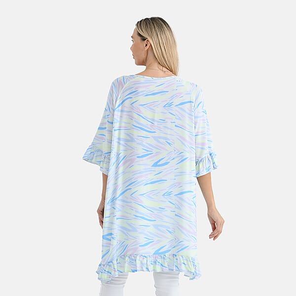 Shop Lc Tamsy Pastel Abstract Ruffle Hem Blouse With Tassel Neck Tie - One Size Fits Most