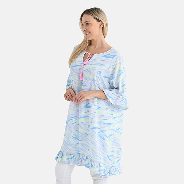 Shop Lc Tamsy Pastel Abstract Ruffle Hem Blouse With Tassel Neck Tie - One Size Fits Most