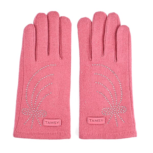 Shop Lc Tamsy Pink Cashmere Wool Gloves With 2 Fingers Screen Touch