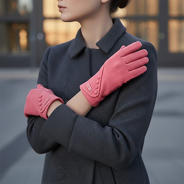 Shop Lc Tamsy Pink Cashmere Wool Gloves With 2 Fingers Screen Touch - Large