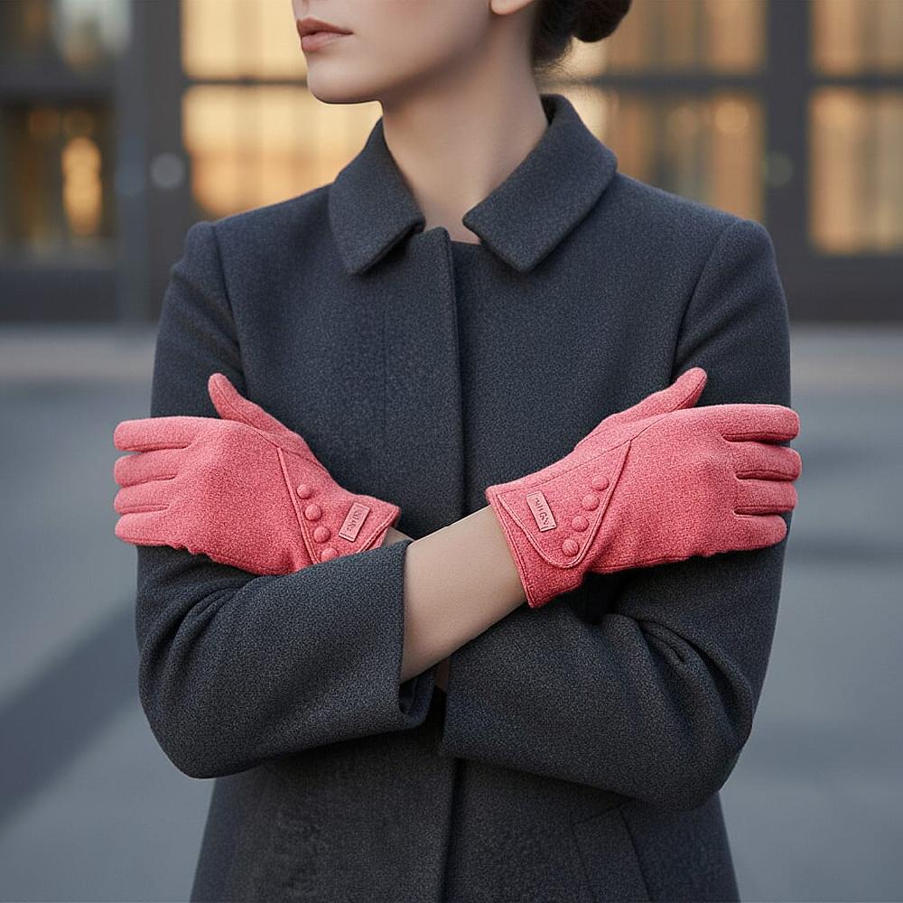 shop lc Tamsy Pink Cashmere Wool Gloves with 2 Fingers Screen Touch - Large