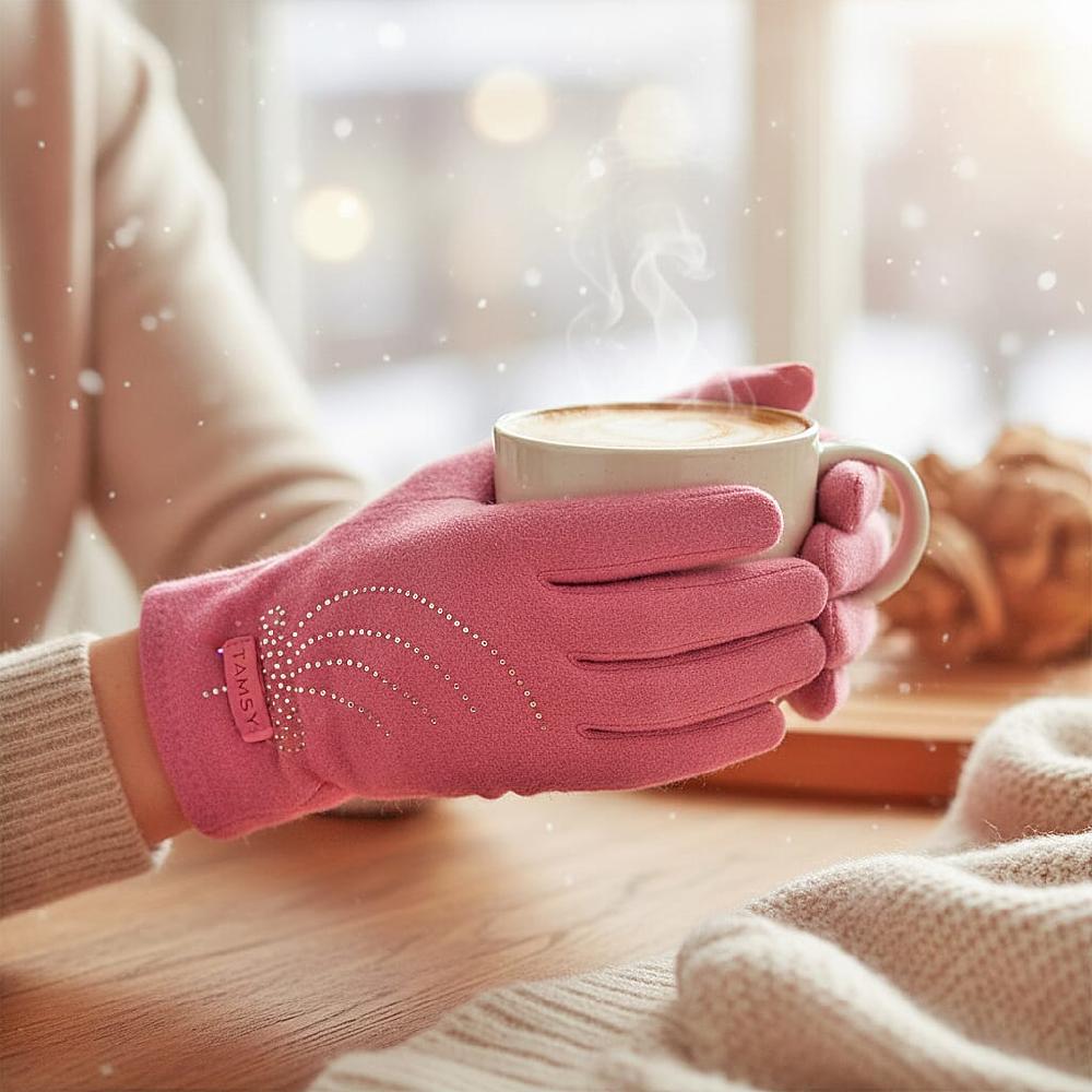 shop lc Tamsy Pink Cashmere Wool Gloves with 2 Fingers Screen Touch