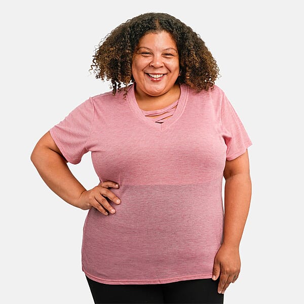 Shop Lc Tamsy Pink Cross Front Slub Knit T-shirt - One Size Missy