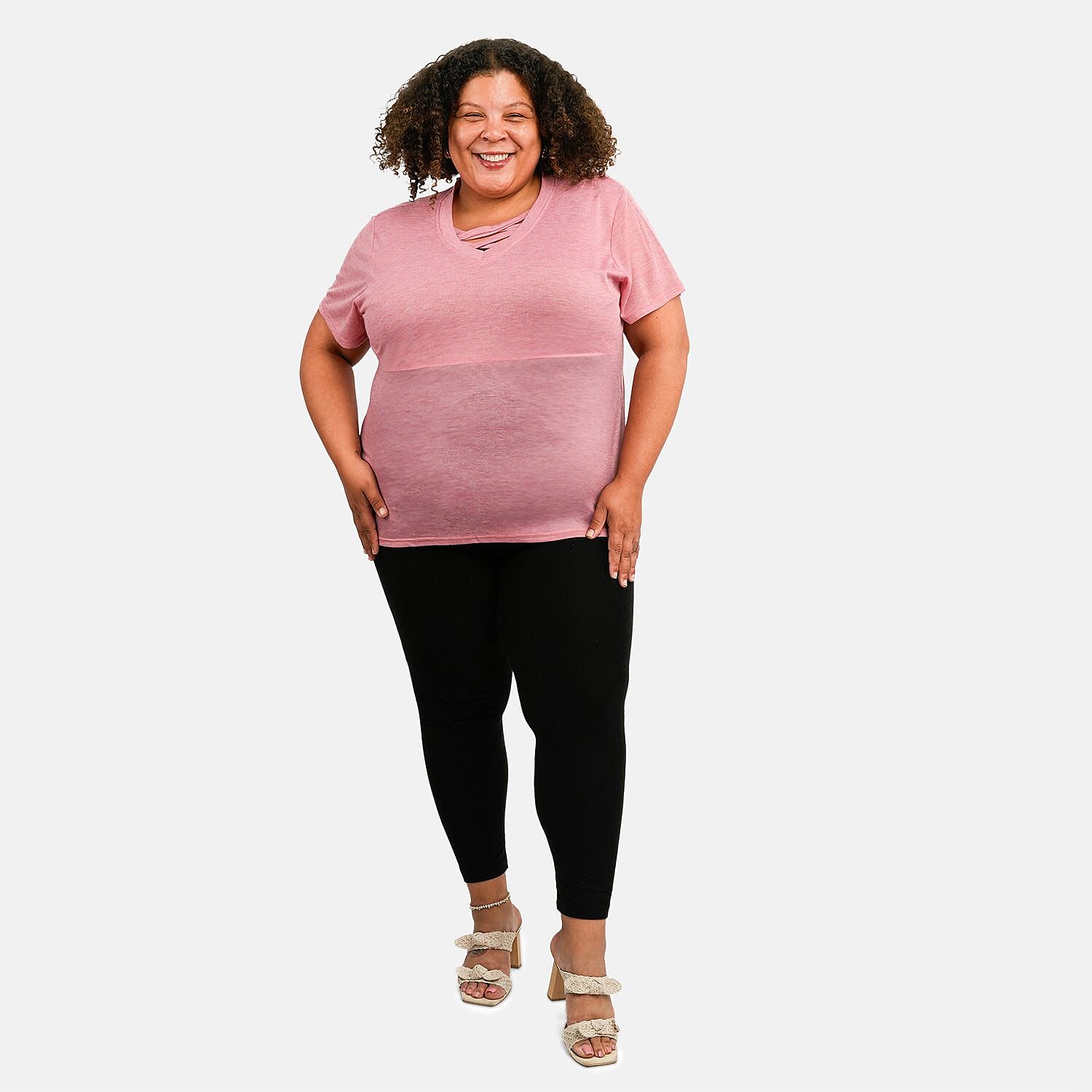 shop lc Tamsy Pink Cross Front Slub Knit T-shirt - One Size Missy