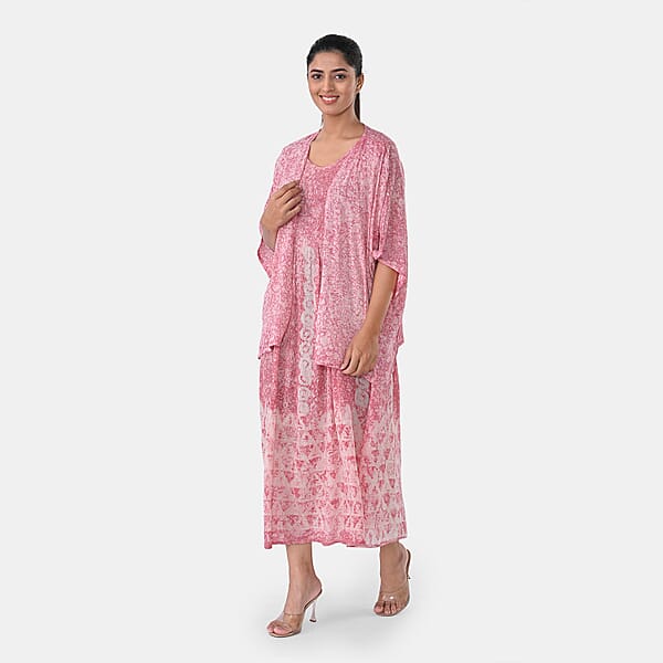 Shop Lc TAMSY Pink Smocked Sleeveless Dress With Kimono Twinset - One Size Fits Most