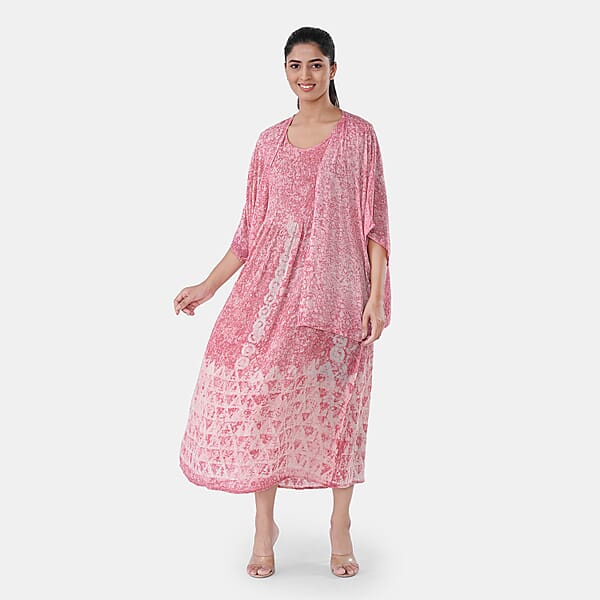 Shop Lc TAMSY Pink Smocked Sleeveless Dress With Kimono Twinset - One Size Fits Most