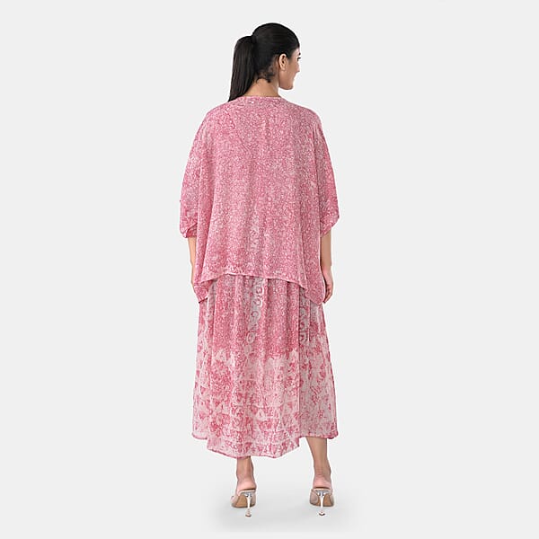 Shop Lc TAMSY Pink Smocked Sleeveless Dress With Kimono Twinset - One Size Fits Most