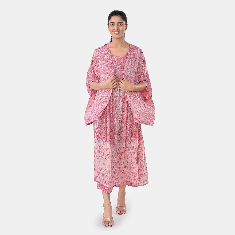 shop lc TAMSY Pink Smocked Sleeveless Dress with Kimono Twinset - One Size Fits Most
