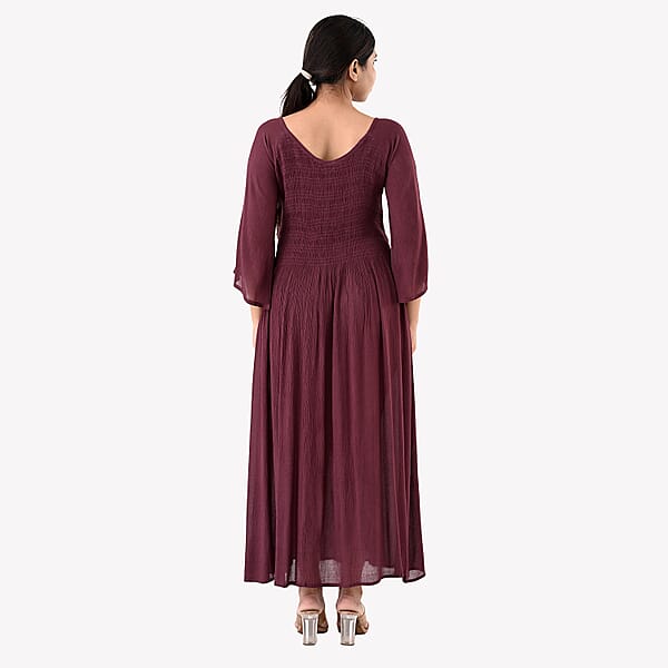 Shop Lc Tamsy Plum Rayon Crepe Smocked Bodice Dress With Bell Sleeve - One Size Fits Most