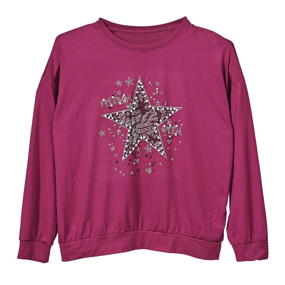 shop lc Tamsy Purple Bold Star Crystal Long Sleeve Top - One Size Fits Up to XLarge
