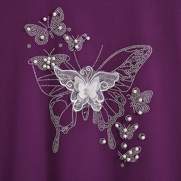 Shop Lc Tamsy Purple Butterfly Crystal Bejeweled And Lace Short Sleeve Shirt - One Size Fits Up To XLarge