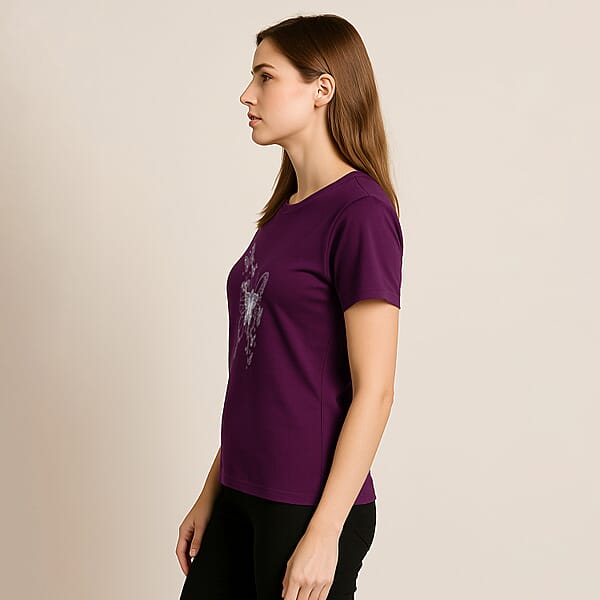 Shop Lc Tamsy Purple Butterfly Crystal Bejeweled And Lace Short Sleeve Shirt - One Size Fits Up To XLarge