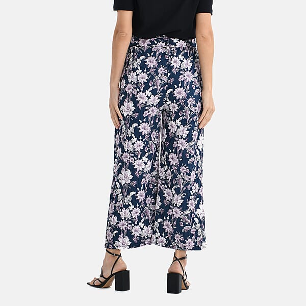Shop Lc TAMSY Purple Floral High Waist Wide Leg Belted Pant With Pockets - One Size Fits Most