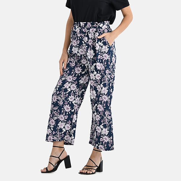 Shop Lc TAMSY Purple Floral High Waist Wide Leg Belted Pant With Pockets - One Size Fits Most