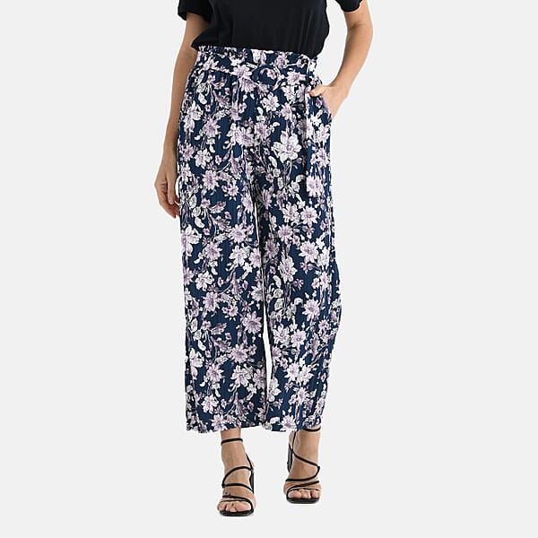 Shop Lc TAMSY Purple Floral High Waist Wide Leg Belted Pant With Pockets - One Size Fits Most