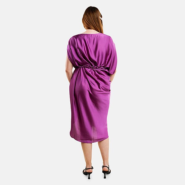 Shop Lc Tamsy Purple Satin Drape Dress With Removable Rose Stretch Belt – One Size Fits Most