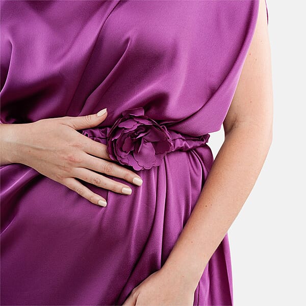 Shop Lc Tamsy Purple Satin Drape Dress With Removable Rose Stretch Belt – One Size Fits Most