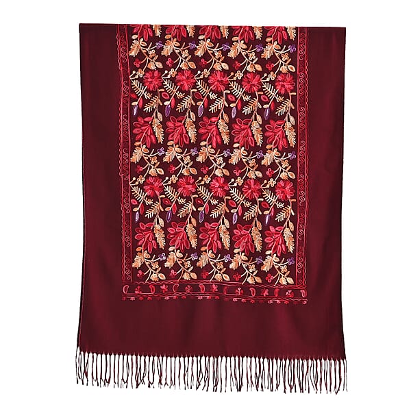 Shop Lc Tamsy Red Embroidered Polyester Woven Scarf With Fringe – One Size
