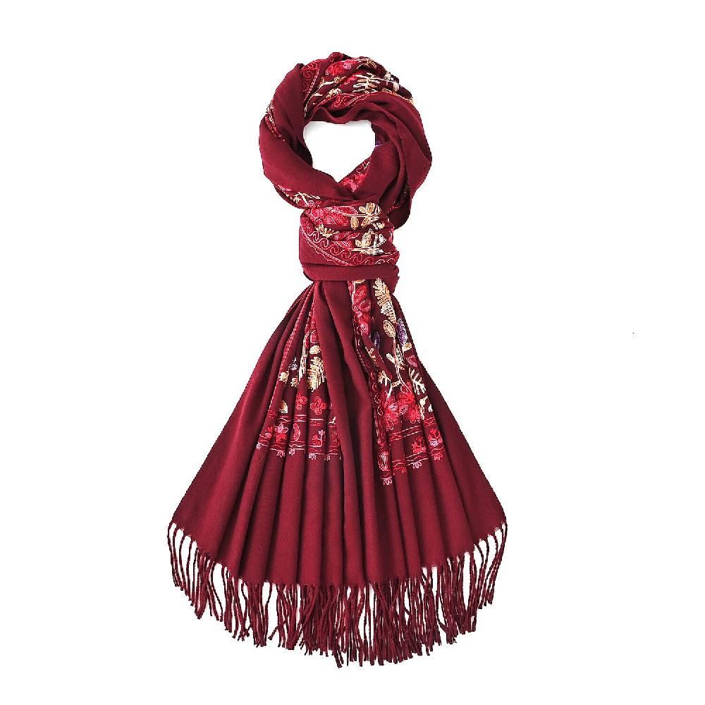 shop lc Tamsy Red Embroidered Polyester Woven Scarf with Fringe – One Size