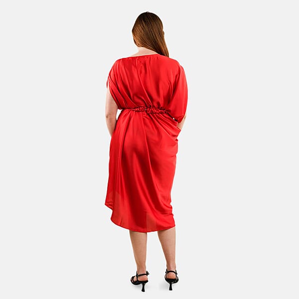 Shop Lc Tamsy Red Satin Drape Dress With Removable Rose Stretch Belt – One Size Fits Most