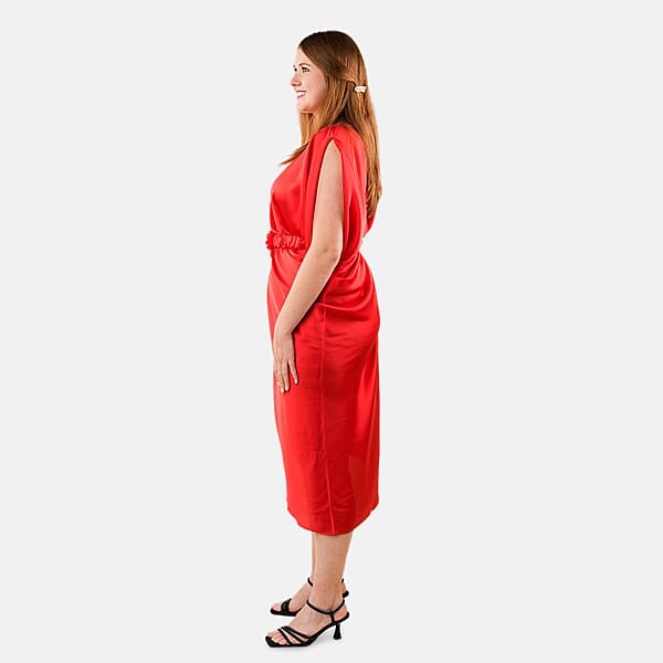 Shop Lc Tamsy Red Satin Drape Dress With Removable Rose Stretch Belt – One Size Fits Most