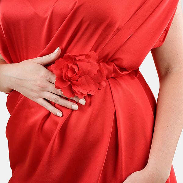 Shop Lc Tamsy Red Satin Drape Dress With Removable Rose Stretch Belt – One Size Fits Most