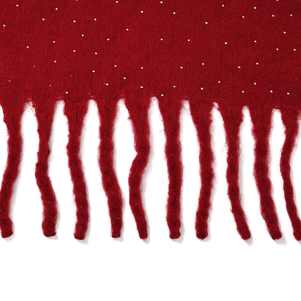 Shop Lc TAMSY Red Soft Plush Scarf With Crystal Embellishment And Fringe– One Size