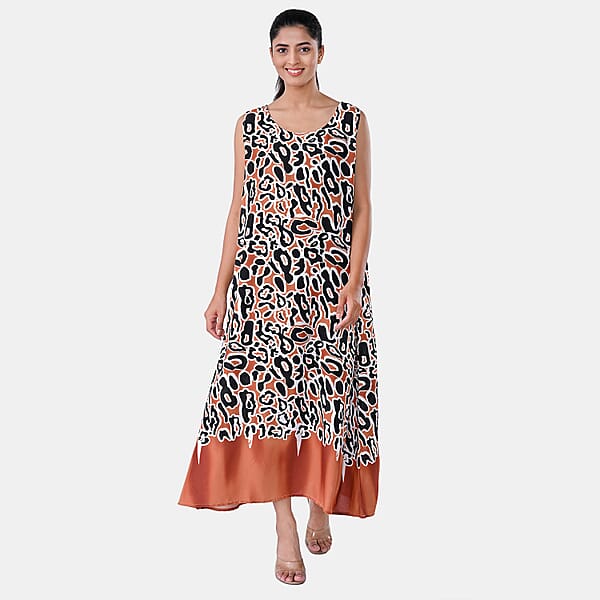 Shop Lc TAMSY Rust Leopard Sleeveless A-Line Midaxi Dress - One Size Fits Most