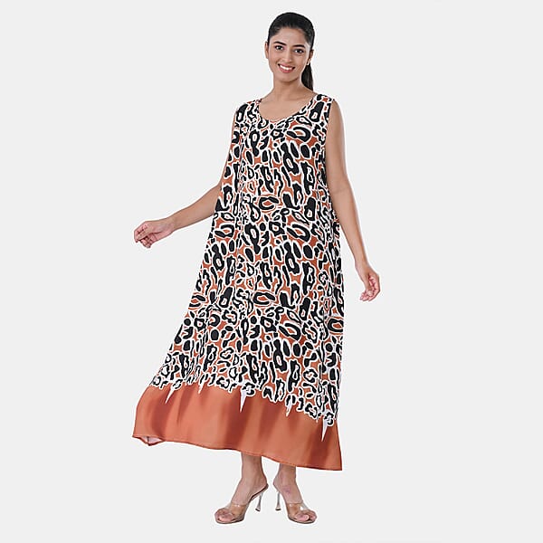 Shop Lc TAMSY Rust Leopard Sleeveless A-Line Midaxi Dress - One Size Fits Most