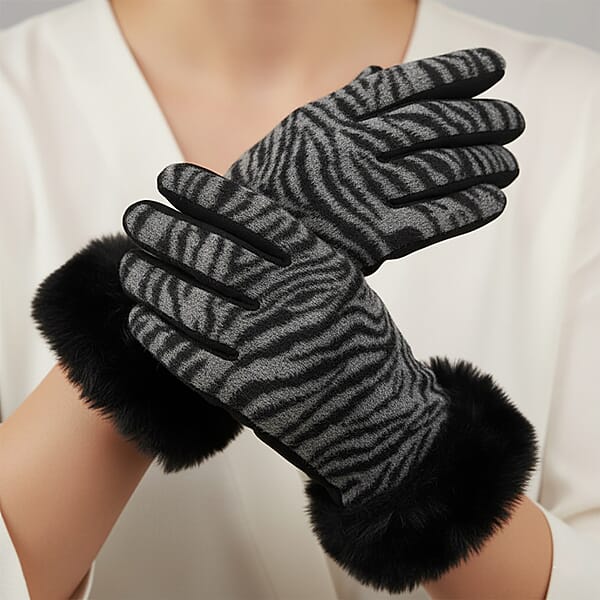 Shop Lc Tamsy Set Of 2 Pairs Grey Zebra Printed Gloves With Touch Screen Function