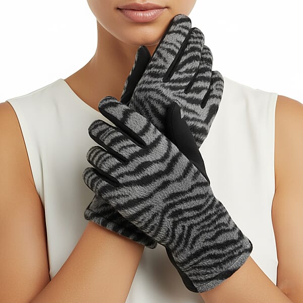 Shop Lc Tamsy Set Of 2 Pairs Grey Zebra Printed Gloves With Touch Screen Function