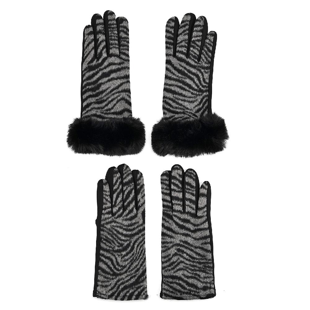 shop lc Tamsy Set of 2 Pairs Grey Zebra Printed Gloves with Touch Screen Function