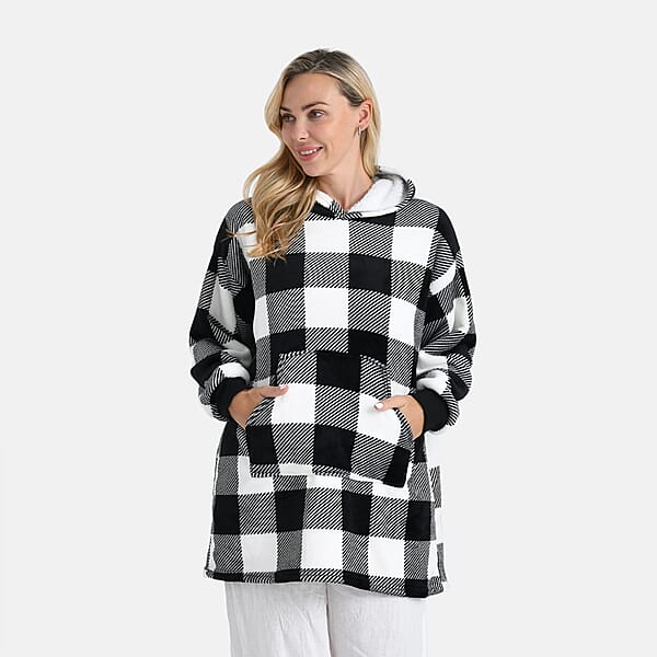 Shop Lc Tamsy Set Of 2 Pink Solid And Black Plaid Pattern Fleece Hoodie Sweater Blanket With Kangaroo Pocket
