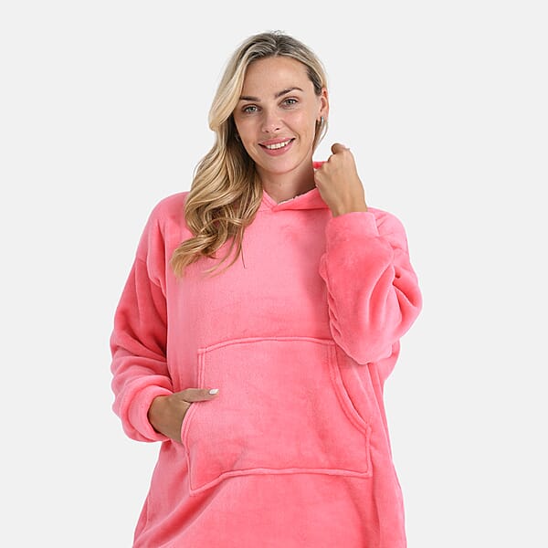 Shop Lc Tamsy Set Of 2 Pink Solid And Black Plaid Pattern Fleece Hoodie Sweater Blanket With Kangaroo Pocket