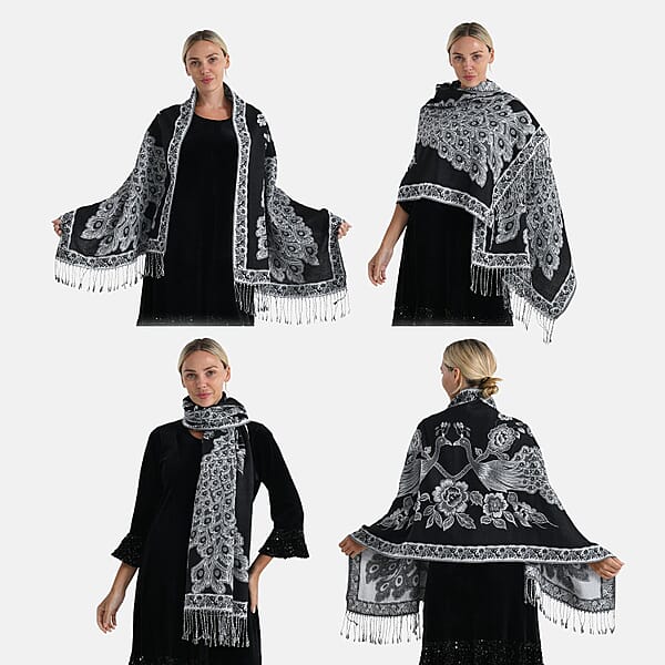 Shop Lc TAMSY Set Of 3 Black Red Teal Peacock Woven Scarves – One Size