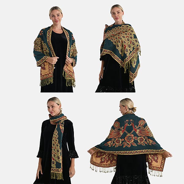 Shop Lc TAMSY Set Of 3 Black Red Teal Peacock Woven Scarves – One Size