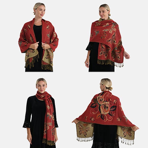 Shop Lc Tamsy Set Of 3 Red Navy And Black Printed Polyester Scarf