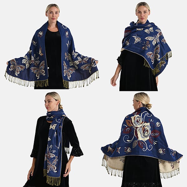 Shop Lc Tamsy Set Of 3 Red Navy And Black Printed Polyester Scarf