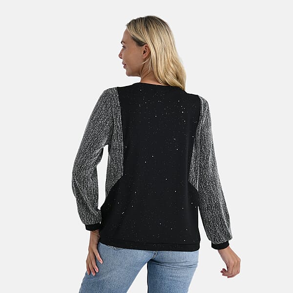 Shop Lc Tamsy Silver Lurex Sparkle Long Sleeve Blouse - S/M