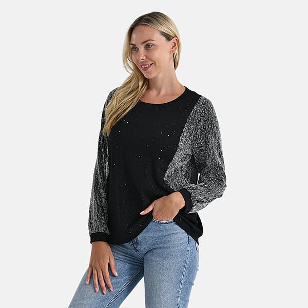 Shop Lc Tamsy Silver Lurex Sparkle Long Sleeve Blouse - S/M