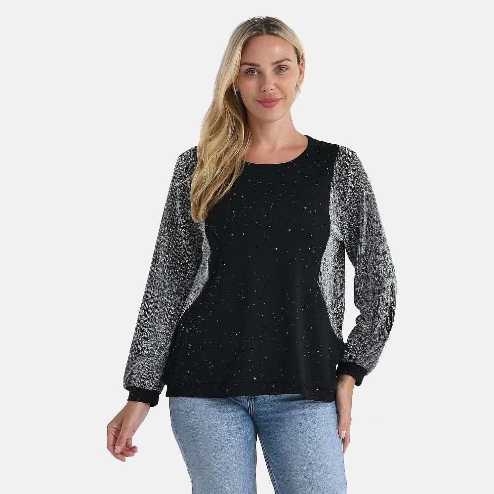 shop lc Tamsy Silver Lurex Sparkle Long Sleeve Blouse - S/M