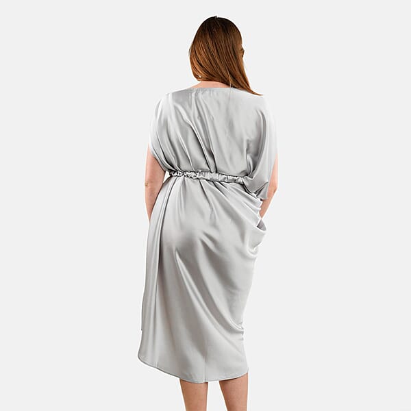Shop Lc Tamsy Silver Satin Drape Dress With Removable Rose Stretch Belt – One Size Fits Most