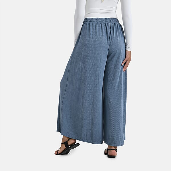 Shop Lc TAMSY Slate Blue Wide Leg Pleated Front Knit Trouser