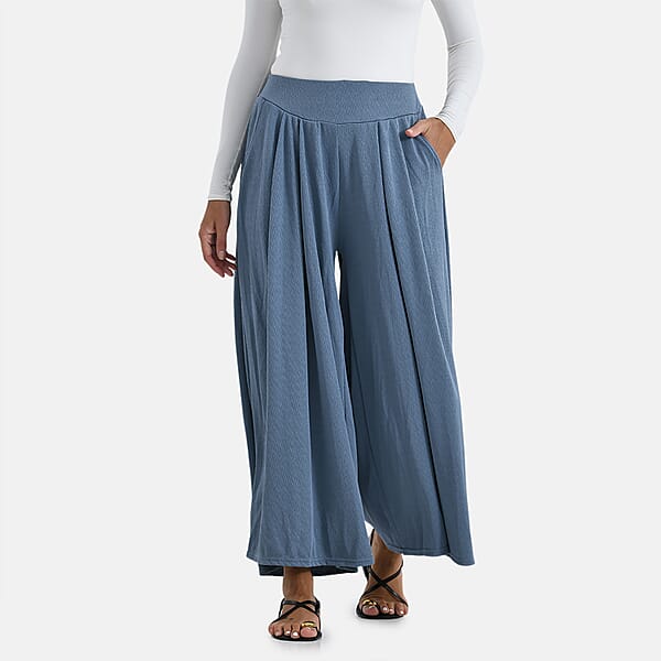 Shop Lc TAMSY Slate Blue Wide Leg Pleated Front Knit Trouser