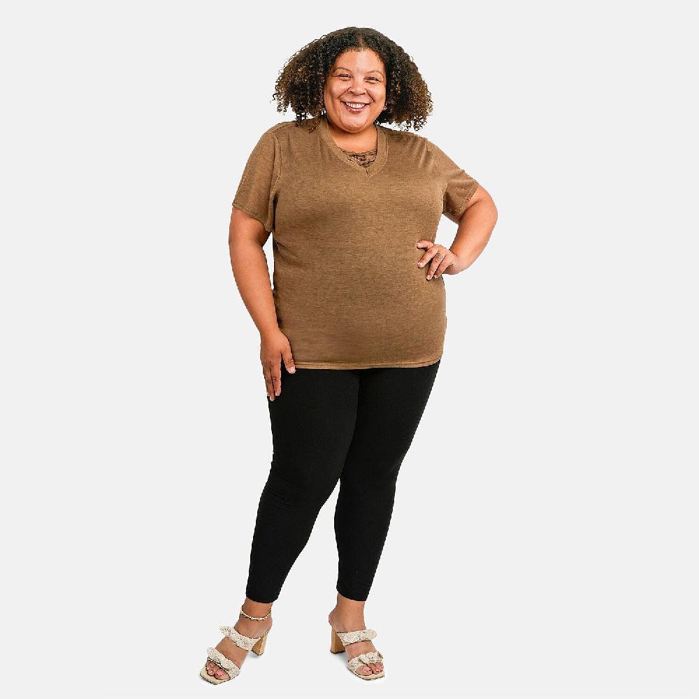 shop lc Tamsy Tan Cross Front Slub Knit T-shirt - One Size Missy
