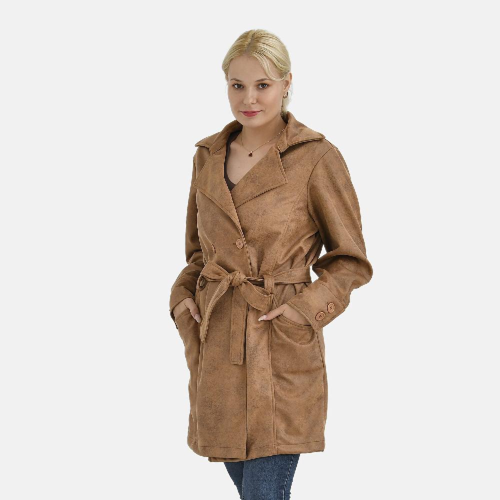 shop lc Tamsy Tan Double-Breasted Faux Suede Trench Coat with Belt - M