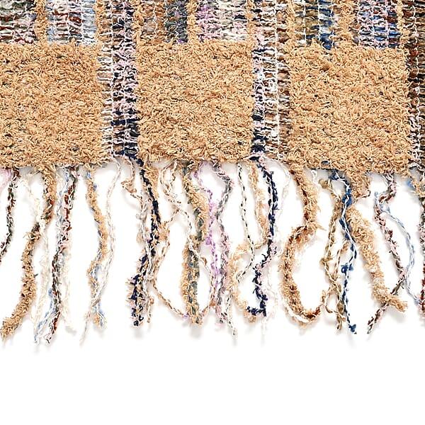 Shop Lc TAMSY Tan Large Checkered Knit Poncho With Fringe - One Size Fits Most