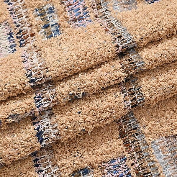 Shop Lc TAMSY Tan Large Checkered Knit Poncho With Fringe - One Size Fits Most