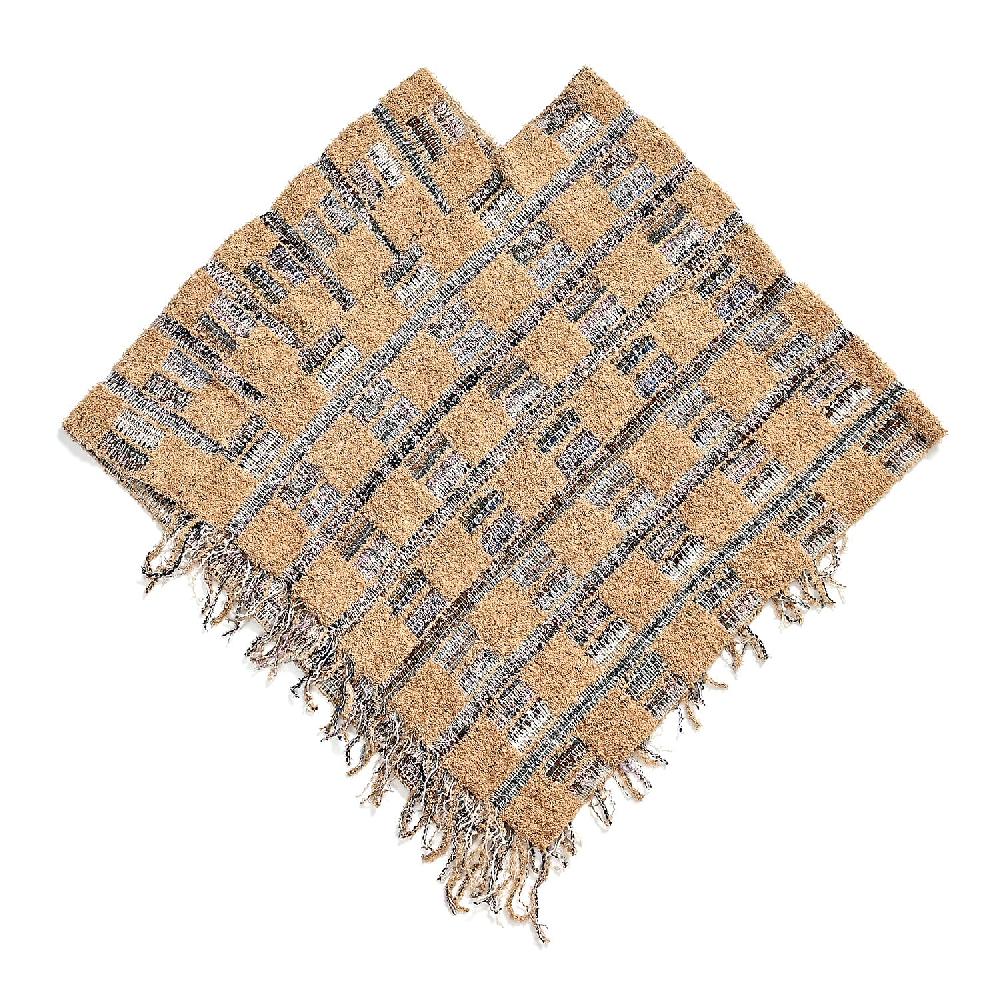 shop lc TAMSY Tan Large Checkered Knit Poncho with Fringe - One Size Fits Most