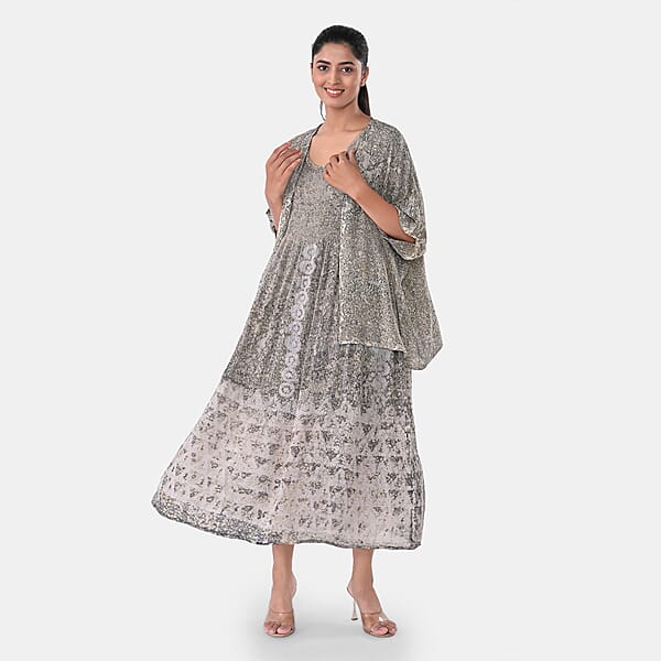 Shop Lc TAMSY Tan Smocked Sleeveless Dress With Kimono Twinset - One Size Fits Most